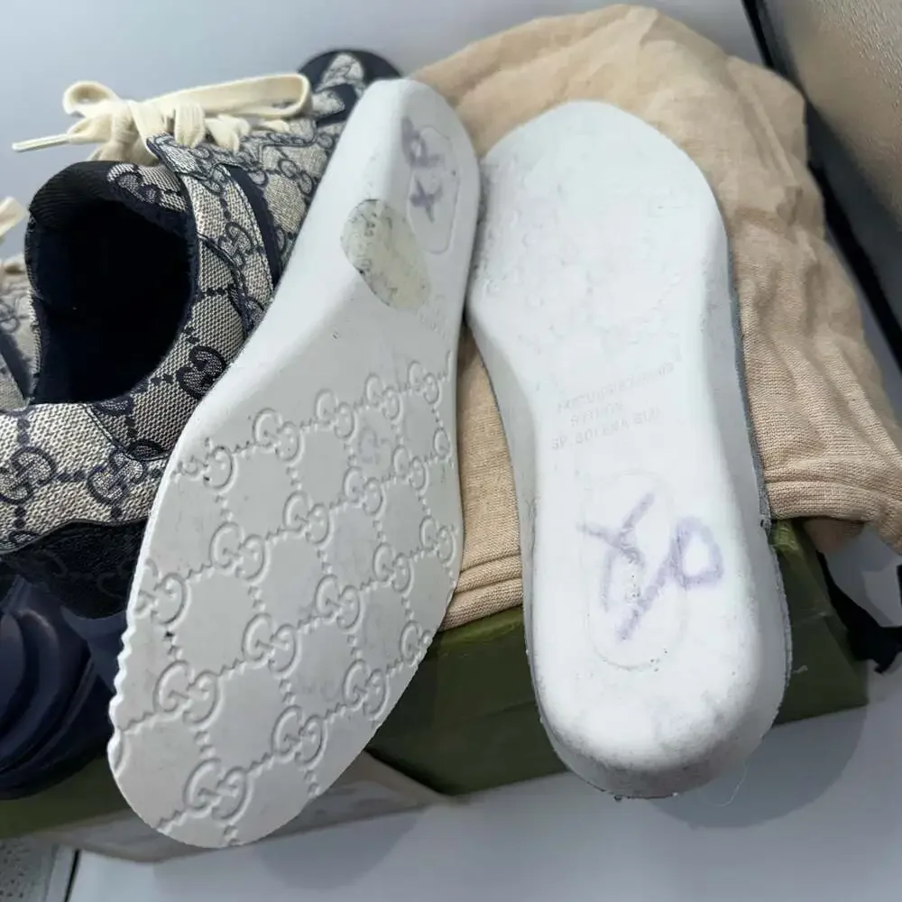 Gucci GG Rhyton Beige Blue Supreme Monogram Sneakers